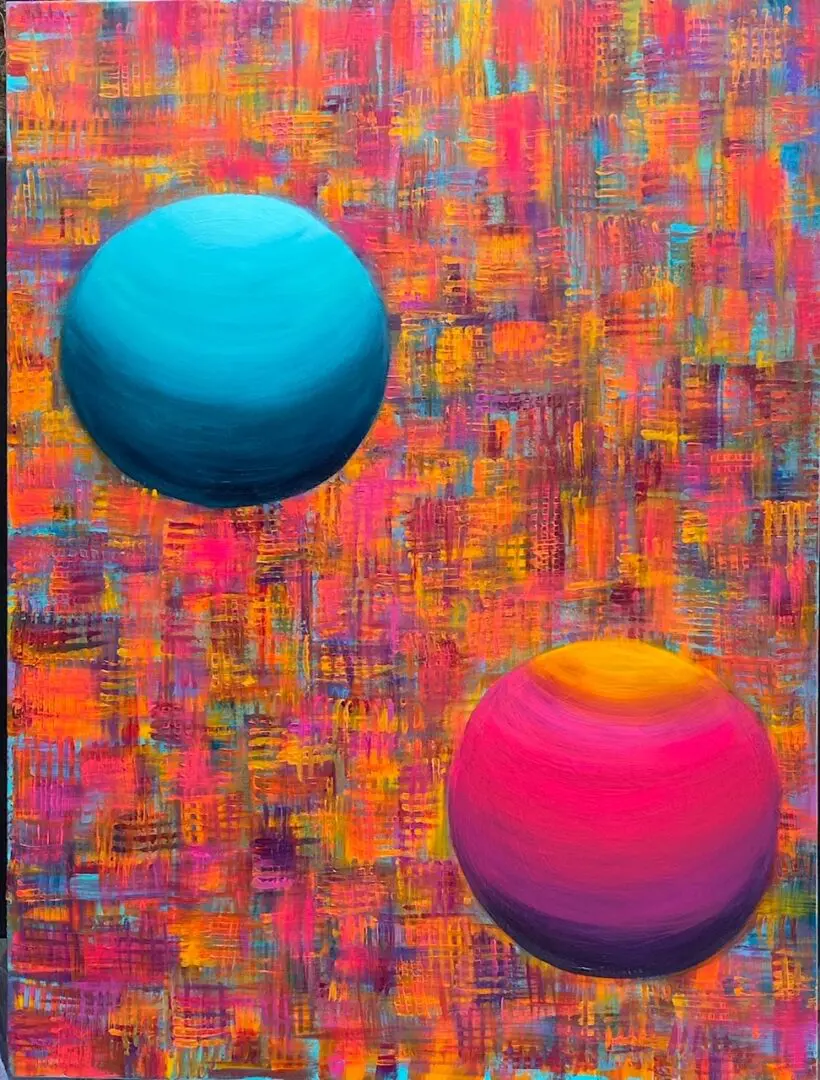 Two balls are shown on a colorful background.
