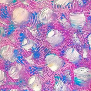 A close up of the water bubbles on a pink background