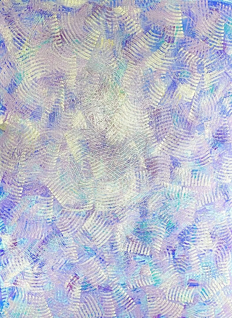 A close up of the glass surface with blue and white patterns